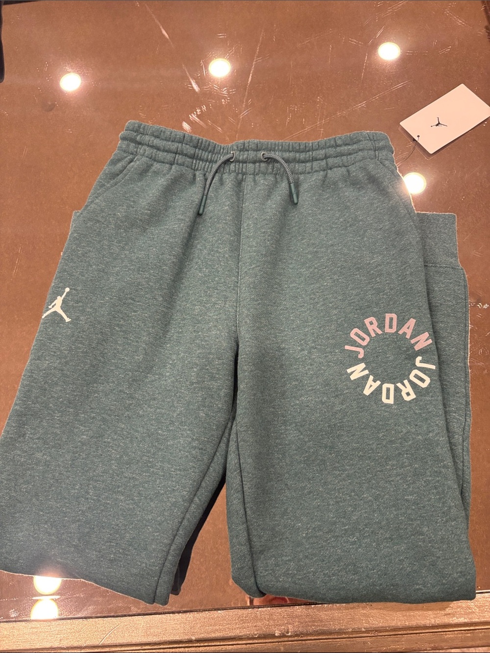 Jordan Kids Teal Green Fleece Shorts with Pink & Cream Logo